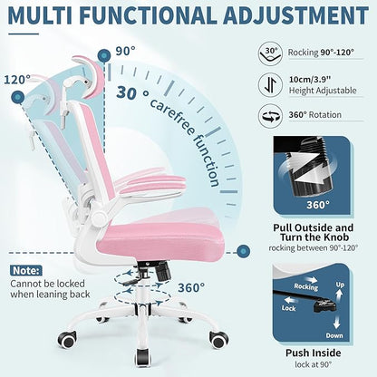 FelixKing Ergonomic Office Chair, Headrest Desk Chair Office Chair with Adjustable Lumbar Support, Home Office Swivel Task Chair with High Back and Armrest, Adjustable Height Gaming Chair(Pink)