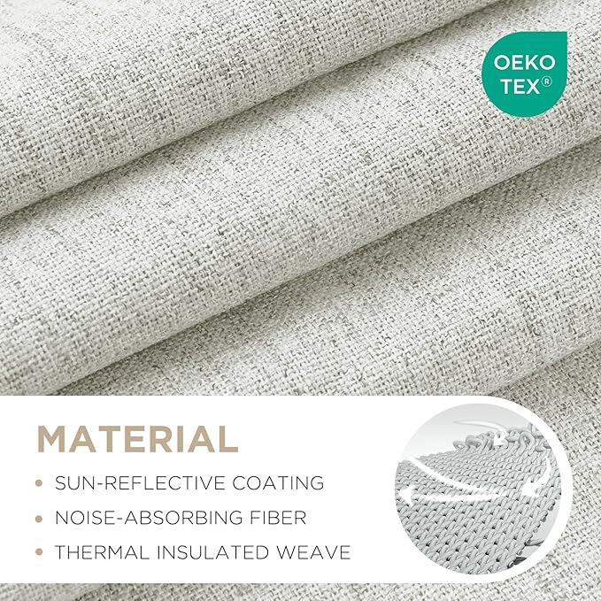 Joydeco 100% Blackout Curtains for Bedroom - Natural Linen Curtains 42" W x 96" L, Thermal Insulated 2 Panels White Light Blocking Drapes, Rod Pocket & Back Tabs, Darkening Privacy for Living Room
