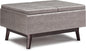SIMPLIHOME Owen 34 inch Wide Mid Century Modern Rectangle Tray Top Small Coffee Table Storage Ottoman in Distressed Grey Vegan Faux Leather, Assembled, For the Living Room, Entryway and Family Room