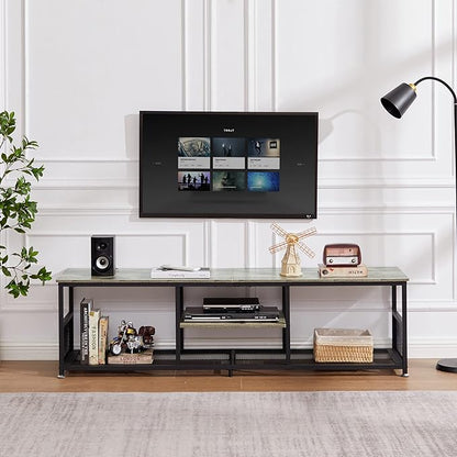 VECELO TV Stand for Televisions up to 80 Inch 70" Entertainment Center with Open Storage Shelves for Living Room/Bedroom, 3 Tiers Media Console Table Frame, 70 Inches, Grey +Metal