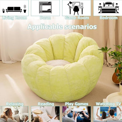 Pumpkin Bean Bag Sofa Chair, Bean Bag Chair with Filler for Teens, Kids, Toddler, Comfy and Lazy Sofa for Dorm, Apartment, Living Room and Bedroom, Grass Green