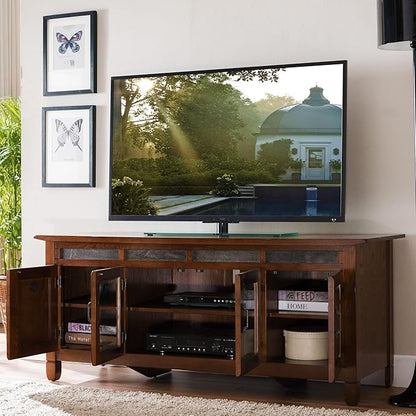 Leick Home 89360 Rustic Oak TV Stand with Slate Tiles and Enclosed Storage for 65" TV, Distressed Rustic Autumn