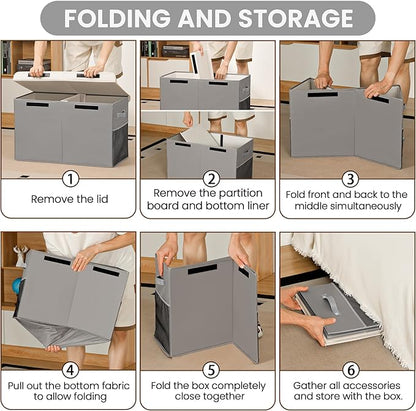 80L Large Toy Storage Box with Lid, Large Toy Box Chest for Kids, Girls and Boys, Nursery Room and Living Room, 26"x13" x16" (grey-bear)