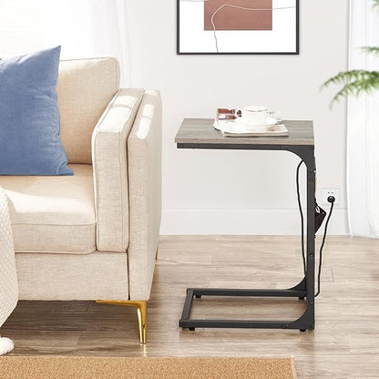 TUTOTAK C Shaped End Table with Charging Station, Side Table for Sofa, Couch Table with Storage Bag, Set of 2, TV Tray Table with 2 USB Ports and Outlets for Living Room, Bedroom, TB01BG0242