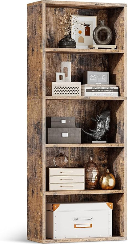 Casaottima 5-Tier Open Bookshelf and Bookcase, Floor Standing Display Storage Shelves for Living Room, Tall Book Shelf for Bedroom, Home Office, Dining Room, Vintage