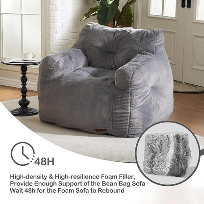 Hobestluk Bean Bag Chair for Adult Small Bean Bag Chairs with Arms Furry Beanbag Chair with Foam Filler Stuffed Bean Bag Sofa for Reading in Bedroom Living Room and Dorms(Grey)