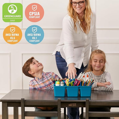 ECR4Kids 24in x 48in Rectangular Hardwood Table and Chair Set, 12in Seat Height, Kids Furniture, Grey Wash
