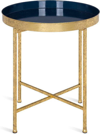 Kate and Laurel Celia Metal Foldable Round Accent Table, 18.25" x 18.25" x 22", Navy Surface and Gold Frame, Modern Minimalist Design and Detachable Magnetic Tabletop