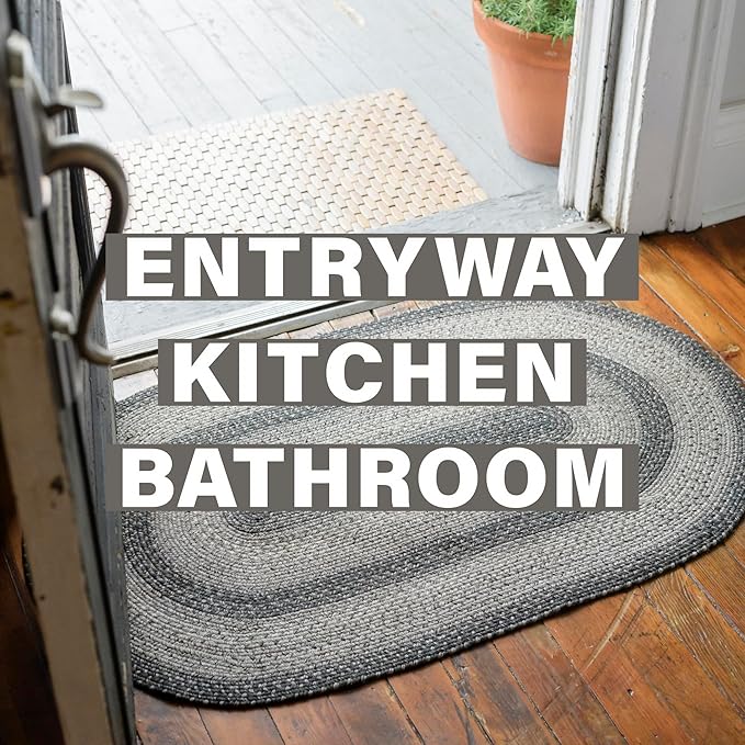 Flint Hill Grey Jute Braided Rope Rug, 2x6' Rectangle - Warm Primitive Decor, Perfect for Laundry Rooms, Kitchens and Entryways - Durable and Easy to Clean