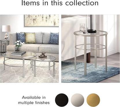 Henn&Hart Round Nested Coffee Table in Satin Nickel, Modern coffee tables for living room, studio apartment essentials, 36" Wide