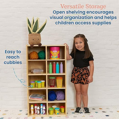 ECR4Kids Streamline 10 Cubby Tray Storage Cabinet, 5x2, Classroom Furniture, Natural