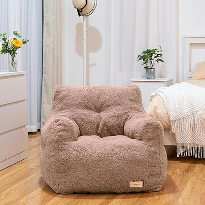 Bean Bag Chair with Filler, Bean Bag Sofa with Tufted Soft Stuffed Filling, Fluffy and Lazy Sofa, Comfy Cozy BeanBag Chairs with Memory Foam for Dorm, Apartment, Living Room (Pink)