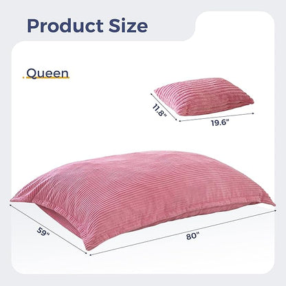 MAXYOYO Giant Bean Bag Chair with Pillow, 3 in 1 Convertible Bean Bag Chair for Adults with Washable Cover, Removable Floor Cushion Stuffed Floor Lounger for Living Room Bedroom, Pink, Queen