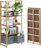 4NM No Assembly Folding Bookshelf, 5-Shelf 62.2" H Collapsible Foldable Bookcase Storage for Small Spaces, Brown and Golden