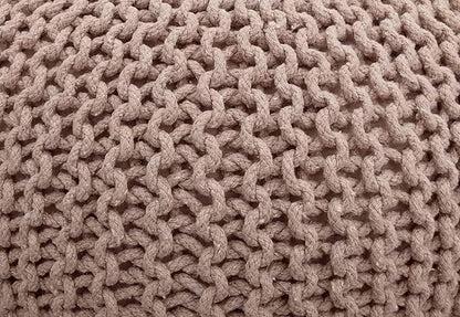 FRELISH DECOR Round Pouf Ottoman Hand Knitted 100% Cotton Pouf Foot Stool - Knitted Bean Bag - Floor Chair for Living Room Bedroom - Foot Rest for Couch (20 Diameter x 14 Height) - Taupe