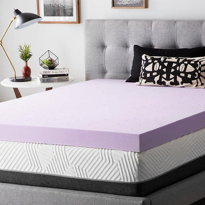 Lucid 4 Inch Lavender Infused Memory Foam Mattress Topper - Ventilated Design – Pressure Relieving Bed Topper - Mattress Pad – CertiPur Certified - Twin XL Size