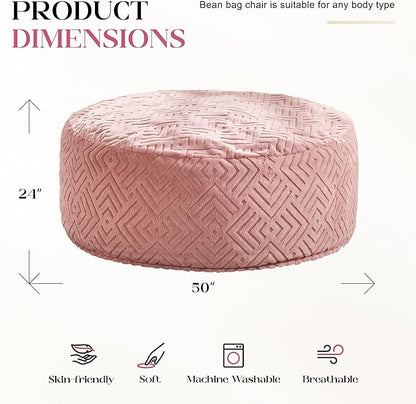 Hobestluk Bean Bag Chairs Adults Beanbag Chair with Filler Large Bean Bags with Fluffy Embossed Cover, Giant Bean Bag Chairs for Adults (Pink, 5FT - 50” x 50” x 24”)
