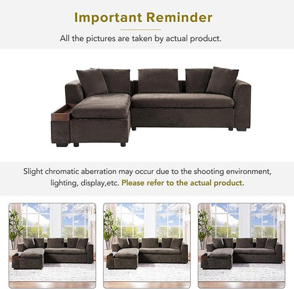 Ball & Cast Modular L-Shaped Sectional Sofa with Storage - 93.8" Chenille Fabric Couch, Deep Seating & Matching Pillows, Modern Living Room Furniture,Brown