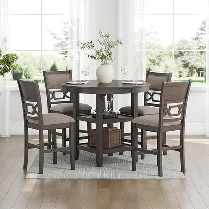Signature Design by Ashley Wrenning Modern Diamond Patterned Counter Height Dining Table and 4 Upholstered Bar Stools with 2 Shelves, Set of 5, Gray & Light Gray