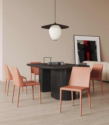 Manhattan Comfort Paris Modern Saddle Leather Dining Chairs, Metal Frame, Comfortable Padded Seat, Fully Assembled Kitchen Accent Furniture, Set of 2, Clay
