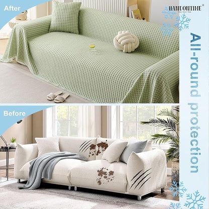 HANDONTIME Cooling Dog Couch Cover Ice Silk Washable & Breathable Pet Sofa Protector, Durable Couch Covers for Sofa Pet Friendly Soft Dog Cooling Bed Cover Sofa Protector Covers (Green, 71"x150")