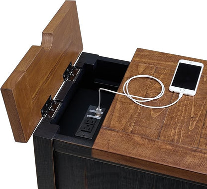 Martin Svensson Home Solid Wood Black and Honey Monterey Chairside End Table with Power and Storage