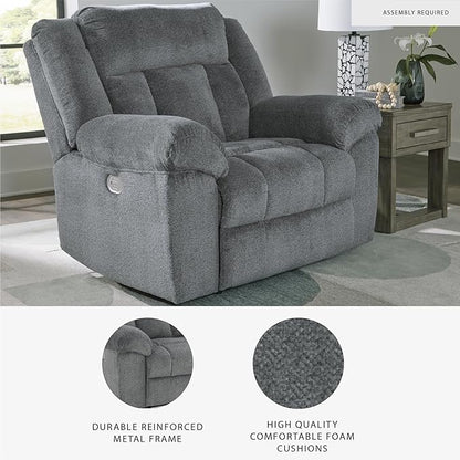 Signature Design by Ashley Tip-Off Casual Wall Hugger Power Recliner with Adjustable Headrest and USB Ports, Gray