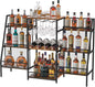 Versatile Bar Stand with Glass Holder, Wine Rack Freestanding Floor, Liquor Cabinet for Liquor Whiskey Wine, 6-Tier Stepped Bar Cabinet with Fences, Vintage Brown（Patent Pending）