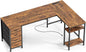 Huuger 63 Inch L Shaped Desk with Fabric Drawers, Computer Office Desk with Power Outlets and USB-C Port, Corner Desk with Storage Shelves, for Gaming Work Study Home Office, Reversible, Rustic Brown