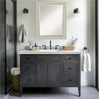Amanti Art Bathroom Mirror for Over Sink, 28x34 Sophia Silver Rectangle Vanity Mirror, Large Traditional Frame, Hangs Horizonally and Vertically, Bathroom Wall Decor, Beveled Edge