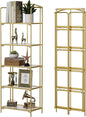 Crofy No Assembly Folding Bookshelf for Living Room, 5 Tier Gold Collapsible Book Shelf for Home Office, Portable Bookcase Storage Organizer