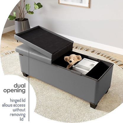 STORAGEBUD Storage Ottoman Bench with Bins, 43-in Storage Bench for Bedroom End of Bed, Folding Foot Rest Ottoman for Living Room Max 660lbs, Faux Leather Ottomans, Grey