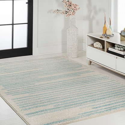 JONATHAN Y Khalil Modern Berber Stripe Cream/Turquoise Indoor Area Rug, 5x8, Contemporary, Bohemian, Easy-Cleaning for Living Room, Bedroom, Kitchen, Pet Friendly, Non-Shedding (MOH207B-5)