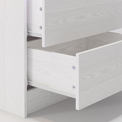 LIKIMIO Night Stand with Charging Station, Modern White Nightstand with LED Light and Drawers, Bedside Tables/End Table for Bedroom
