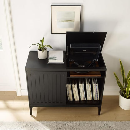 Crosley Furniture Asher Media Console and Record Player Stand with Storage for Vinyl Records, Matte Black