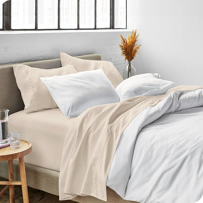 Bare Home Short Queen Sheet Set - 1800 Ultra-Soft Microfiber - Double Brushed - Deep Pockets - Easy Fit - 4 Piece Set - Bed Sheets (Short Queen, Sand)