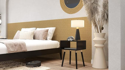 Bme Dinkee Solid Wood Nightstand, Fully Assembled, Without Drawer for Mid Century Bedroom and Living Room, Black