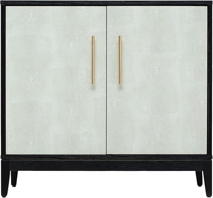 Sango Shagreen 2-Door Cabinet, Elegant Black Faux Shagreen Storage Cabinet with Brass Handles, Adjustable Shelf, Timeless Luxury Design, Stylish Accent Furniture for Living Room or Dining Room