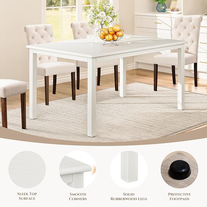 COLAMY 60 Inch Rectangular Kitchen Dining Table for 6, Modern Farmhouse Dining Table Set for 6, Wood Dining Table and Upholstered Dining Chairs for Kitchen, Dining Room, Restaurant, White/Camel