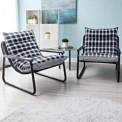 Plush Modern Accent Chair Single Comfy Chair for Bedroom — Ergonomic Lounge Chair with Stylish Upholstery, Space-Saving Design & Easy Assembly Plaid & Grey