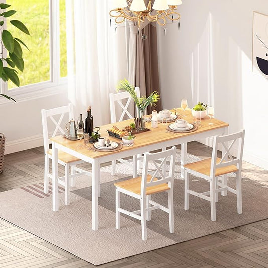 SogesHome 47.2'' Dining Table Set with 4 Chairs, 5-Piece Modern Chic Design, Premium Construction, Versatile Functionality, Easy Assembly, Oak and White Finish, Oak