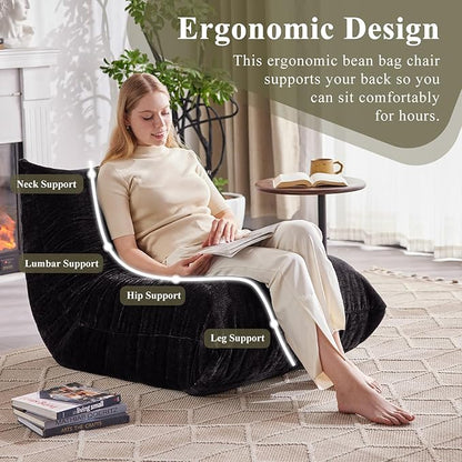 Bean Bag Chair, Fireside Chair Big Bean Bag Sofa for Adults/Teens, Memory Foam Bean Bag Gaming Chairs with Comfy Design & Premium Fabric, Lazy Floor Sofa for Living Room, Bedroom, Dark Gray