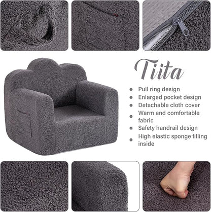 Tiita Kids Couch Plush Toddler Chair, Cloud-Like Glow in The Dark Kids Sofa Toddler Reading Chair with Washable Cover Carrying Handle, Convertible Children Sofa Chair for Girls and Boys