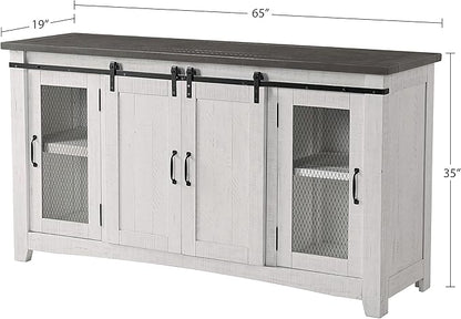 Martin Svensson Home Rustic 65” Solid Wood TV Stand with Storage, White Stain with Grey Stain Top