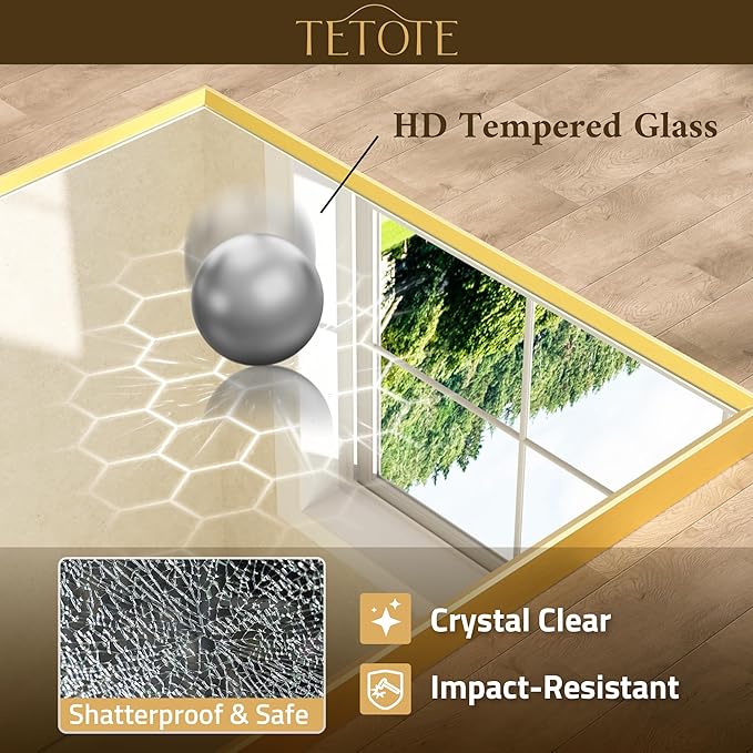 TETOTE Brushed Gold Bathroom Mirror for Over Sink 55" x 36" Large Brass Gold Beveled Framed Rectangular Vanity Mirror for Bathroom, Bedroom, Entryway, Living Room, Tempered Glass, Stronger Frame