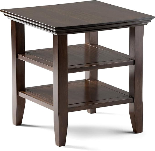SIMPLIHOME Acadian SOLID WOOD 19 inch Wide Square Transitional End Table in Brunette Brown for the Living Room and Bedroom