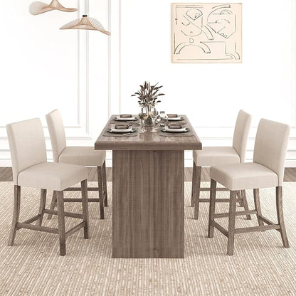 COSTWAY Upholstered Counter Height Stools Set of 2, Bar Stools w/Ergonomic Backrest, Solid Wood Frame, 24.5” Fabric Counter Height Chairs for Kitchen Island, Dining Room, Pub (Beige)