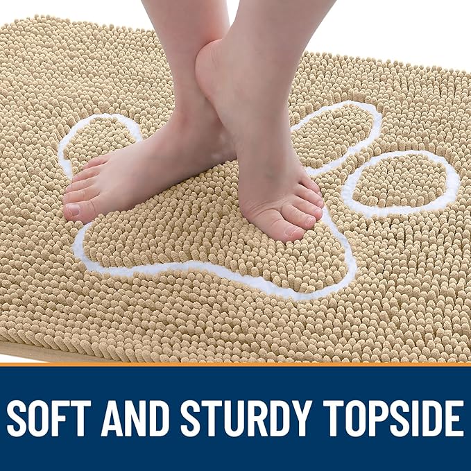 OLANLY Door Mat for Muddy Dog Paws 70x46, Ultra Absorbent Chenille Mud Doormat with Paw Print Design, Non-Slip Washable Doormat for Indoor Entryway, Quick-Dry Pet Bed Mats for Dirty Dogs, Beige
