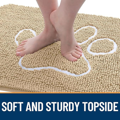 OLANLY Door Mat for Muddy Dog Paws 36x24, Ultra Absorbent Chenille Mud Doormat with Paw Print Design, Non-Slip Washable Doormat for Indoor Entryway, Quick-Dry Pet Bed Mats for Dirty Dogs, Beige