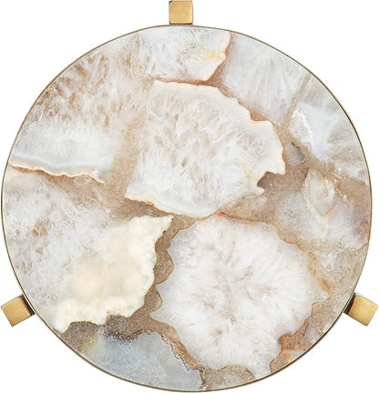 Kate and Laurel Aguilar Modern Drink Table; 9 x 9 x 23; Natural Stone and Gold; Genuine Quartz Accent Table for Small Spaces